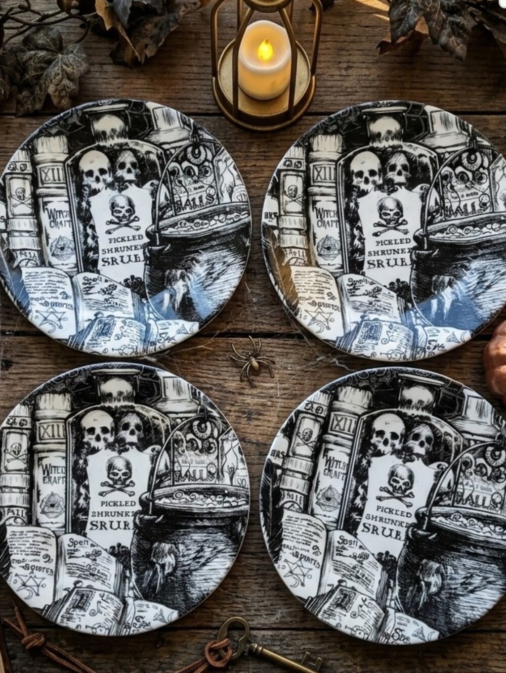 Royal Wessex Pickled Shrunken Skulls Halloween Plates | Set of 4 | 8" Vintage